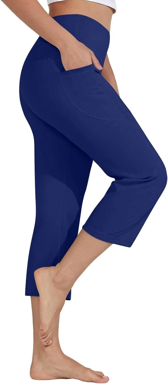 GOKKILRW Womens Casual Capri Pants Dress Yoga Capris Stretch Soft Gym Workout Crop Trousers Summer Straight Leg Office Slacks