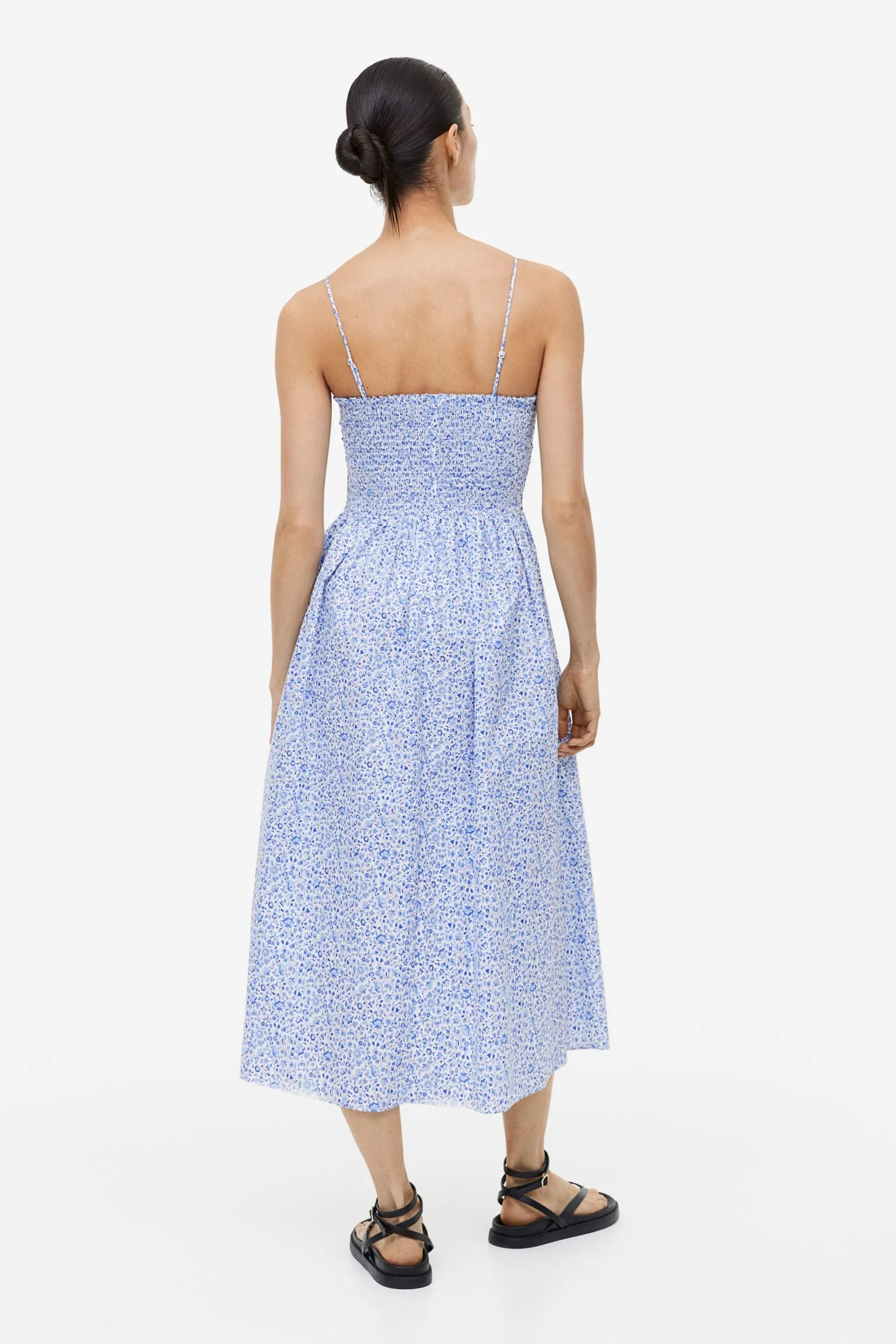 H&M Smocked Cotton dress, white/blue