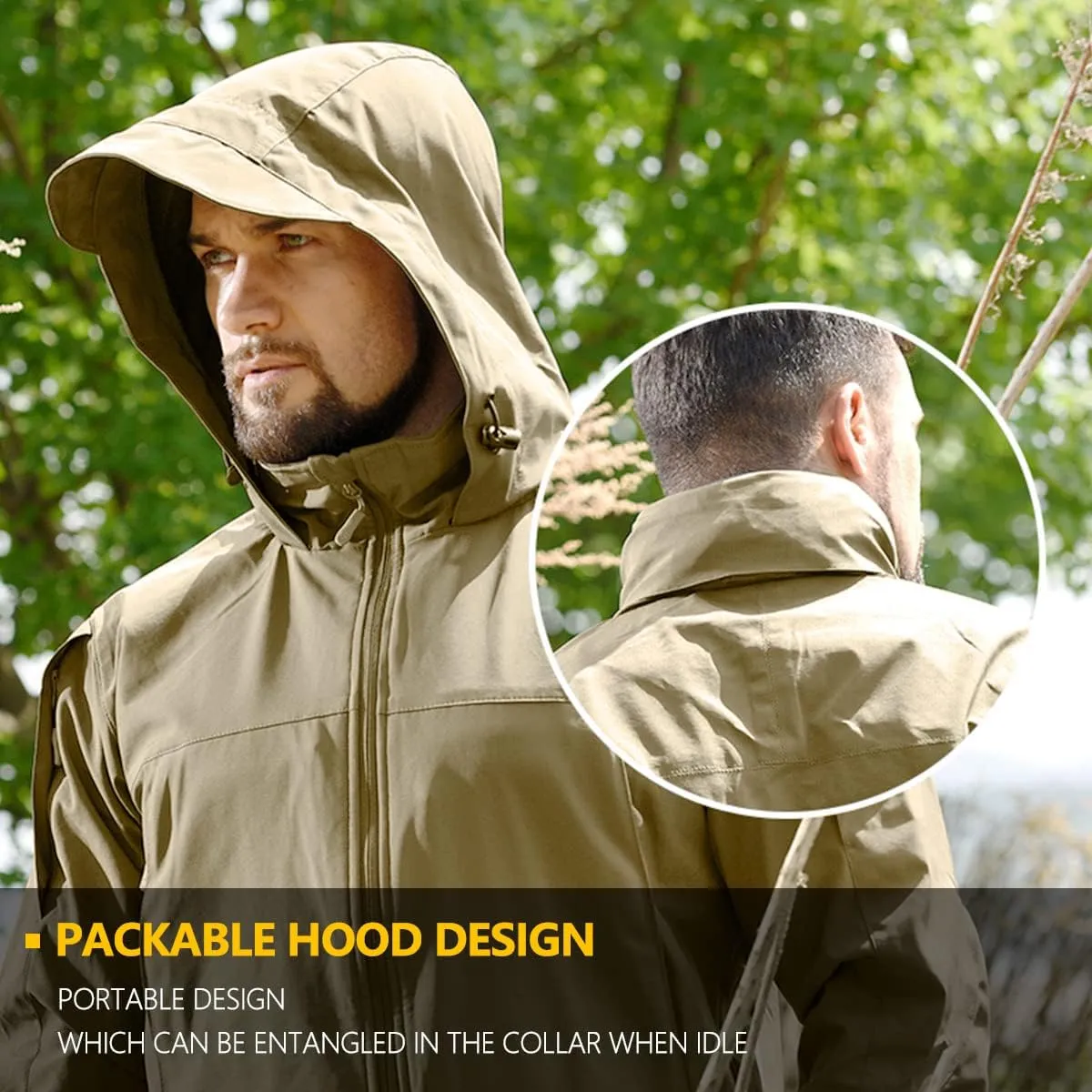 HAN·WILD Men's Tactical Jacket Lightweight Windbreaker Spring Combat Soft Shell with Hooded Military Outdoor Coats
