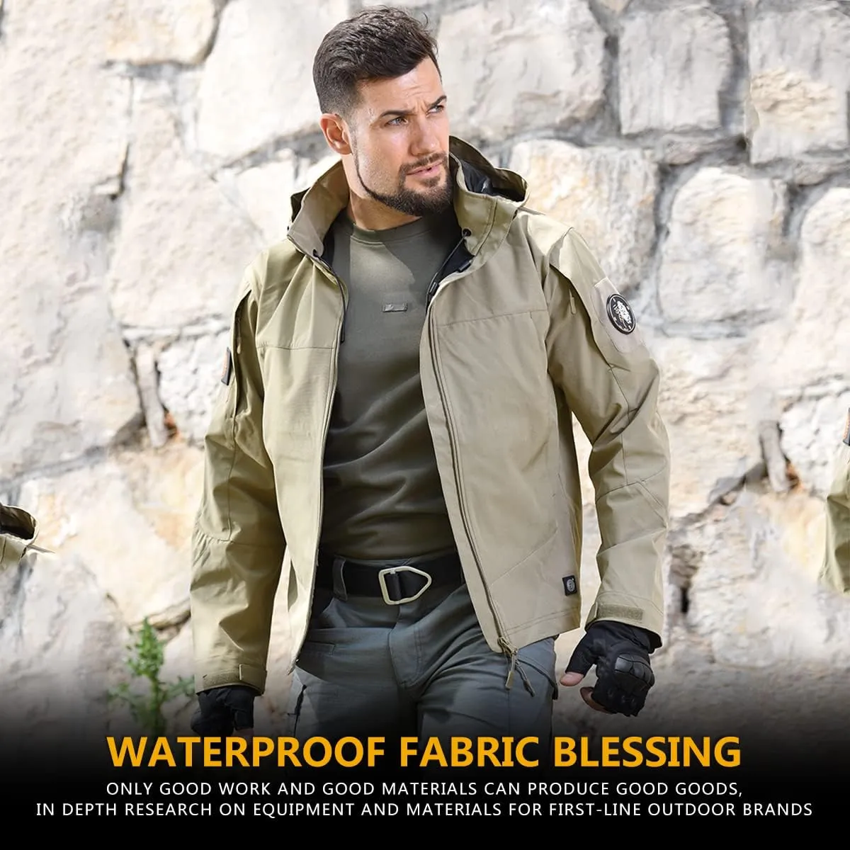 HAN·WILD Men's Tactical Jacket Lightweight Windbreaker Spring Combat Soft Shell with Hooded Military Outdoor Coats