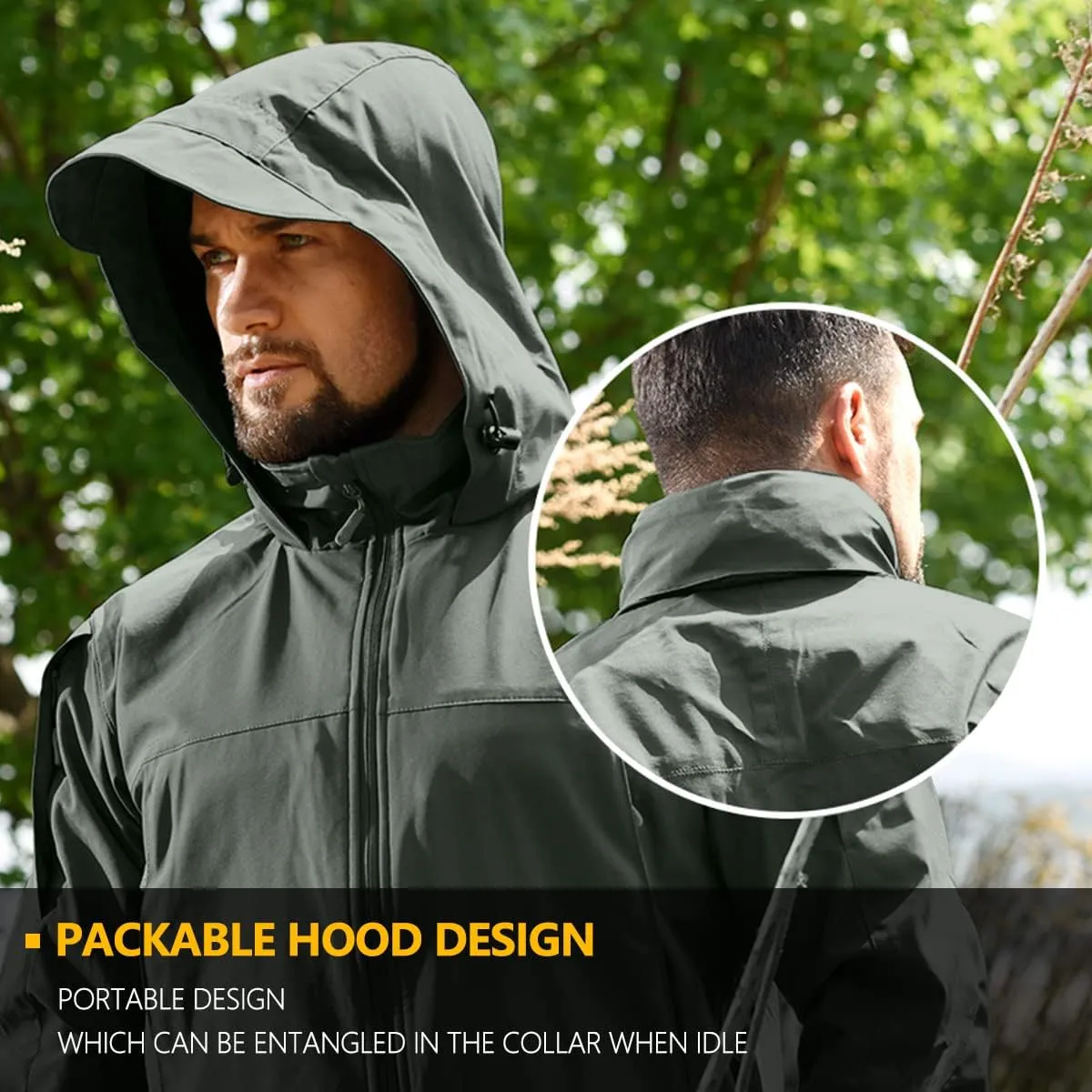 HAN·WILD Men's Tactical Jacket Lightweight Windbreaker Spring Combat Soft Shell with Hooded Military Outdoor Coats