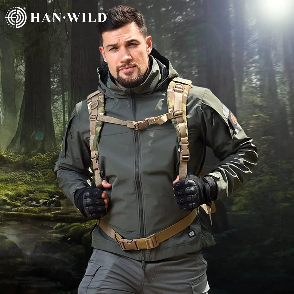 HAN·WILD Men's Tactical Jacket Lightweight Windbreaker Spring Combat Soft Shell with Hooded Military Outdoor Coats
