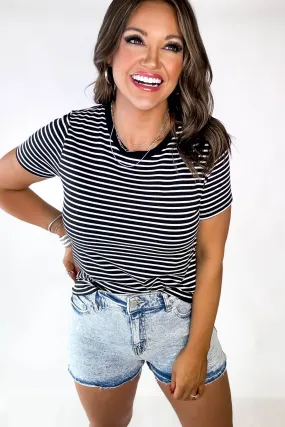High Rise Light Wash Frey Hem Denim Shorts