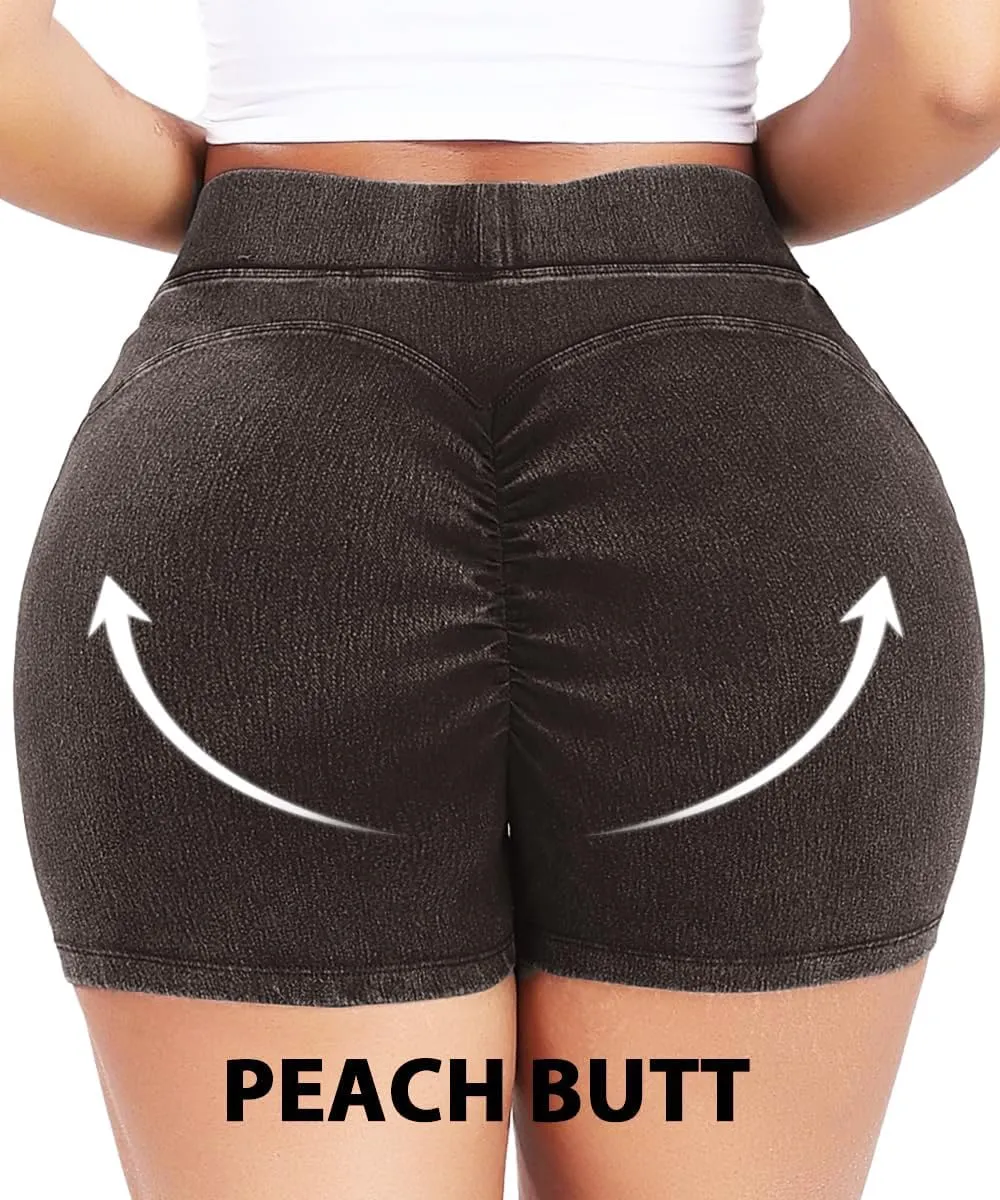 KIWI RATA Womens Jean Shorts Stretchy, High Waisted Scrunch Butt Shorts, Summer Casual Denim Butt Lift Shorts