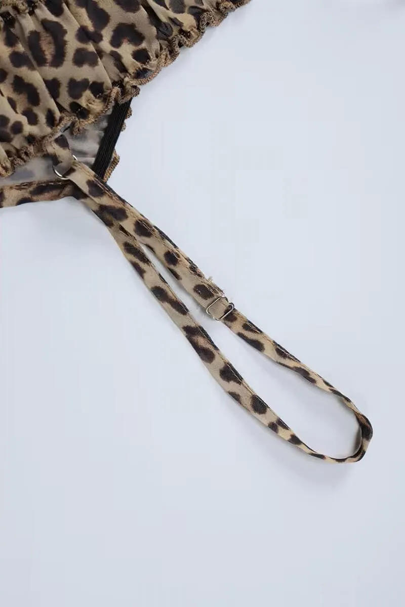 Leopard Print Ruched Bralette And Shorts Set