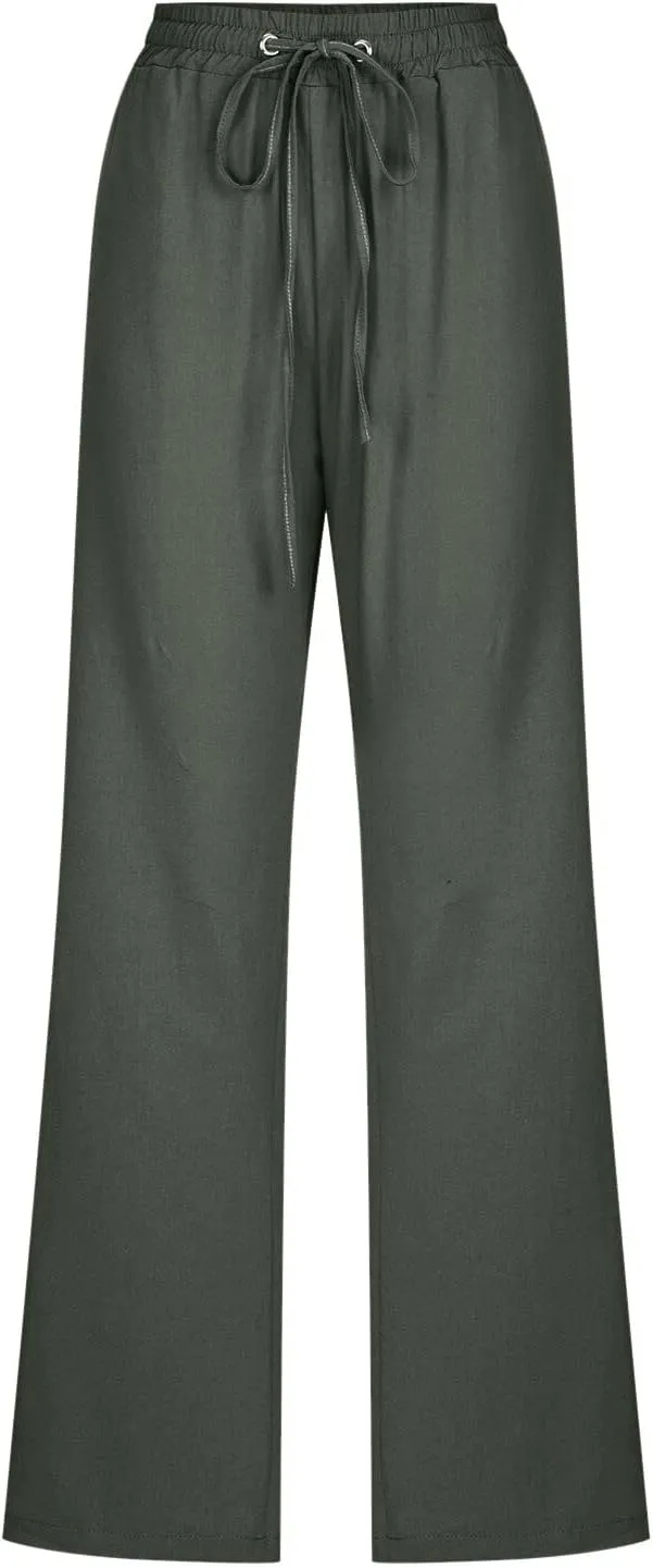 Linen Pants Women Petite Women's Elastic Waist Pants - Soft Cotton Linen Summer Lounge Wear Plus Size Comfort