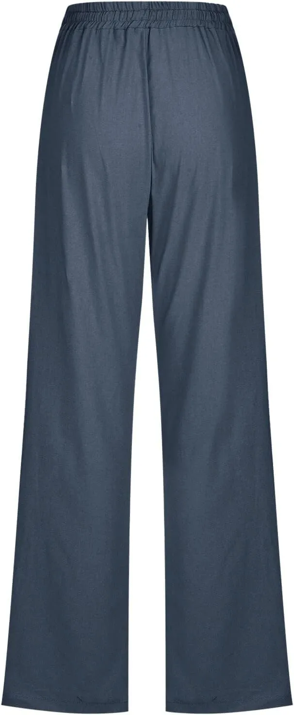 Linen Pants Women Petite Women's Elastic Waist Pants - Soft Cotton Linen Summer Lounge Wear Plus Size Comfort