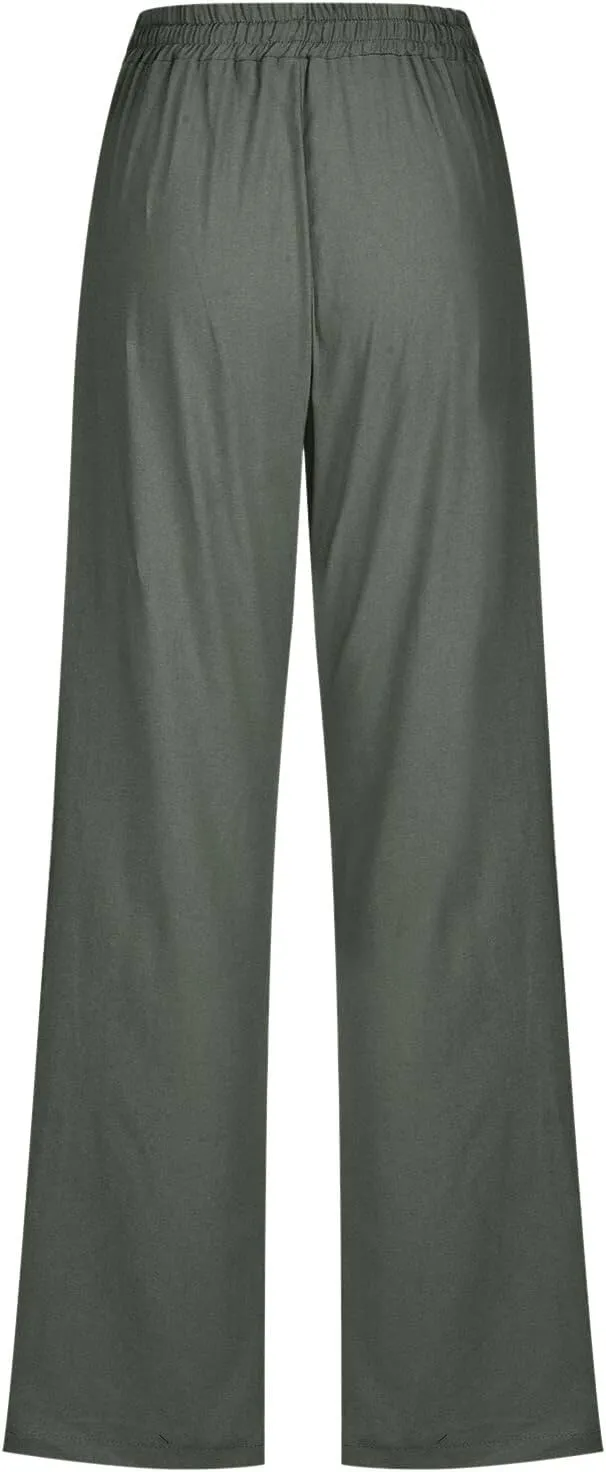 Linen Pants Women Petite Women's Elastic Waist Pants - Soft Cotton Linen Summer Lounge Wear Plus Size Comfort