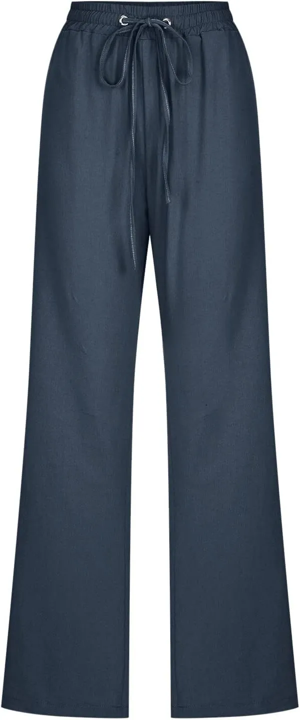 Linen Pants Women Petite Women's Elastic Waist Pants - Soft Cotton Linen Summer Lounge Wear Plus Size Comfort
