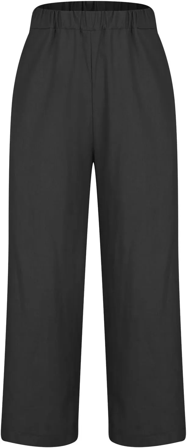 Linen Pants Women Petite,High Waisted Cotton Linen Summer Wide Leg Pants Comfy Soft Trousers 2025