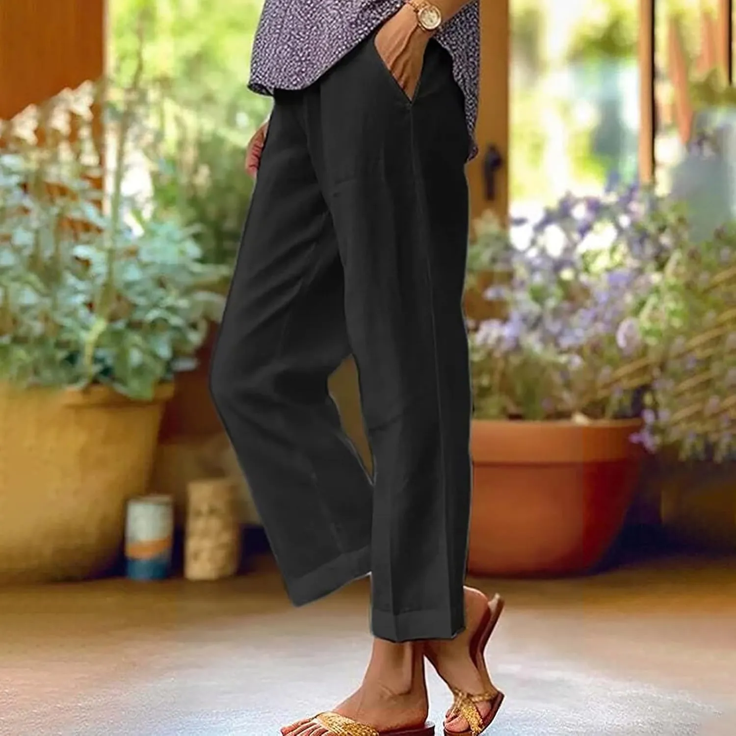 Linen Pants Women Petite,High Waisted Cotton Linen Summer Wide Leg Pants Comfy Soft Trousers 2025