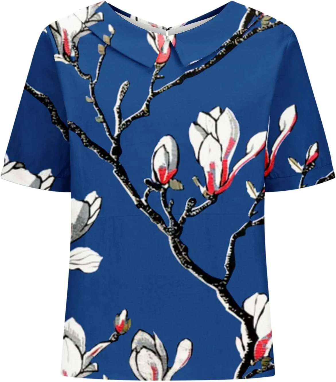 Linen Shirt for Womens Summer Tops Dressy Casual Printed V Neck Blouse Loose Fit Short Sleeve T Shirt Plus Size M-5xl