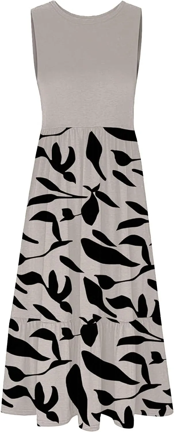 Long Floral Dresses for Women 2025 Beach Casual Elegant Spaghetti Strap Maxi Dress Patchwork Modest Flowy Boho Dress