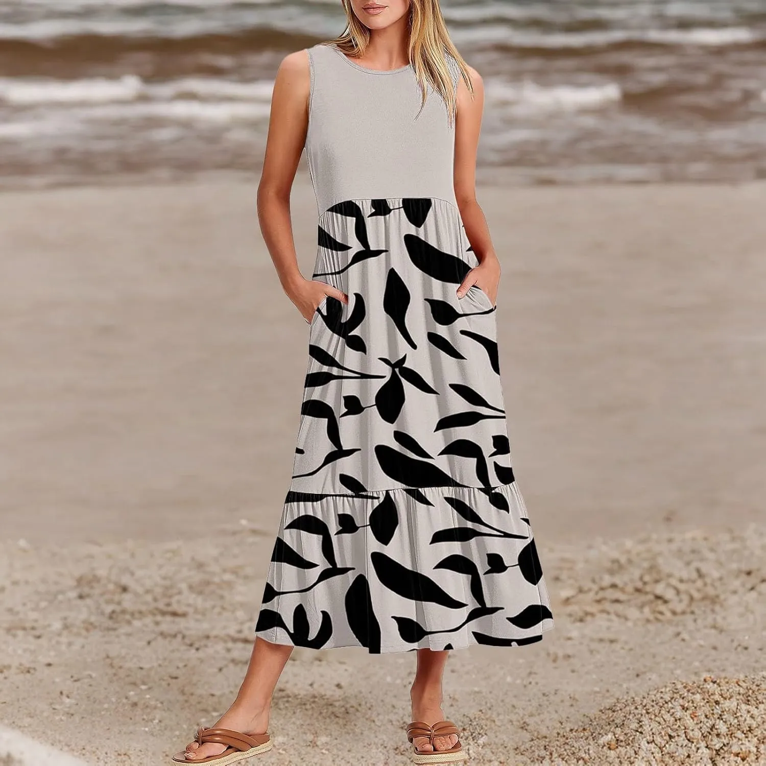 Long Floral Dresses for Women 2025 Beach Casual Elegant Spaghetti Strap Maxi Dress Patchwork Modest Flowy Boho Dress
