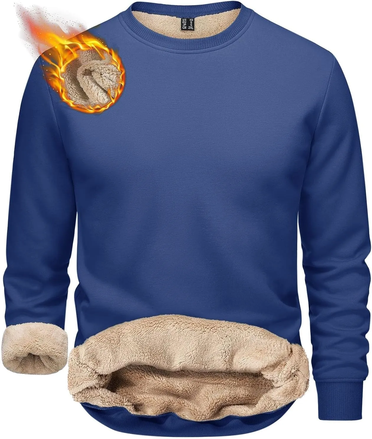 Men Sherpa Fleece Lined Sweatshirts Oversize Warm Soft Crewneck Pullover Tops Fall Winter Fuzzy Thick Outwear Outfits