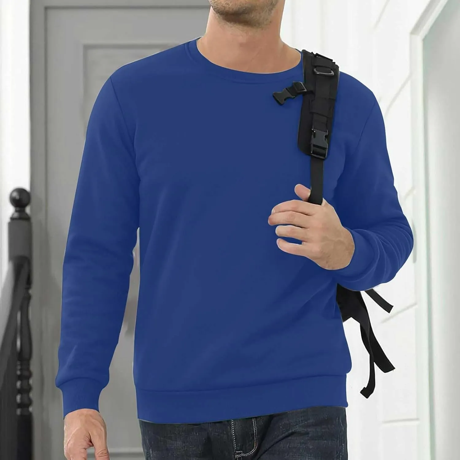 Men Sherpa Fleece Lined Sweatshirts Oversize Warm Soft Crewneck Pullover Tops Fall Winter Fuzzy Thick Outwear Outfits