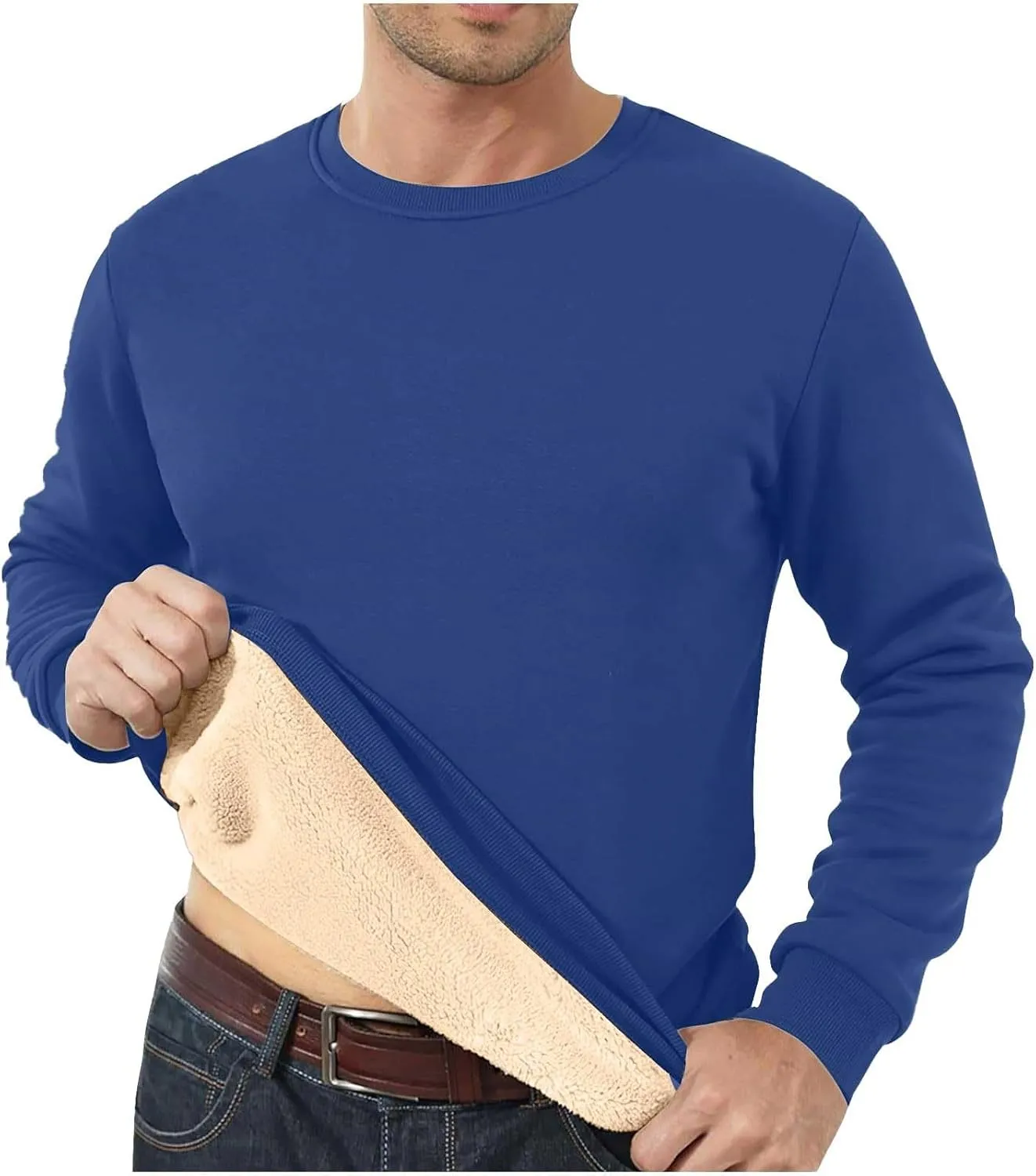 Men Sherpa Fleece Lined Sweatshirts Oversize Warm Soft Crewneck Pullover Tops Fall Winter Fuzzy Thick Outwear Outfits