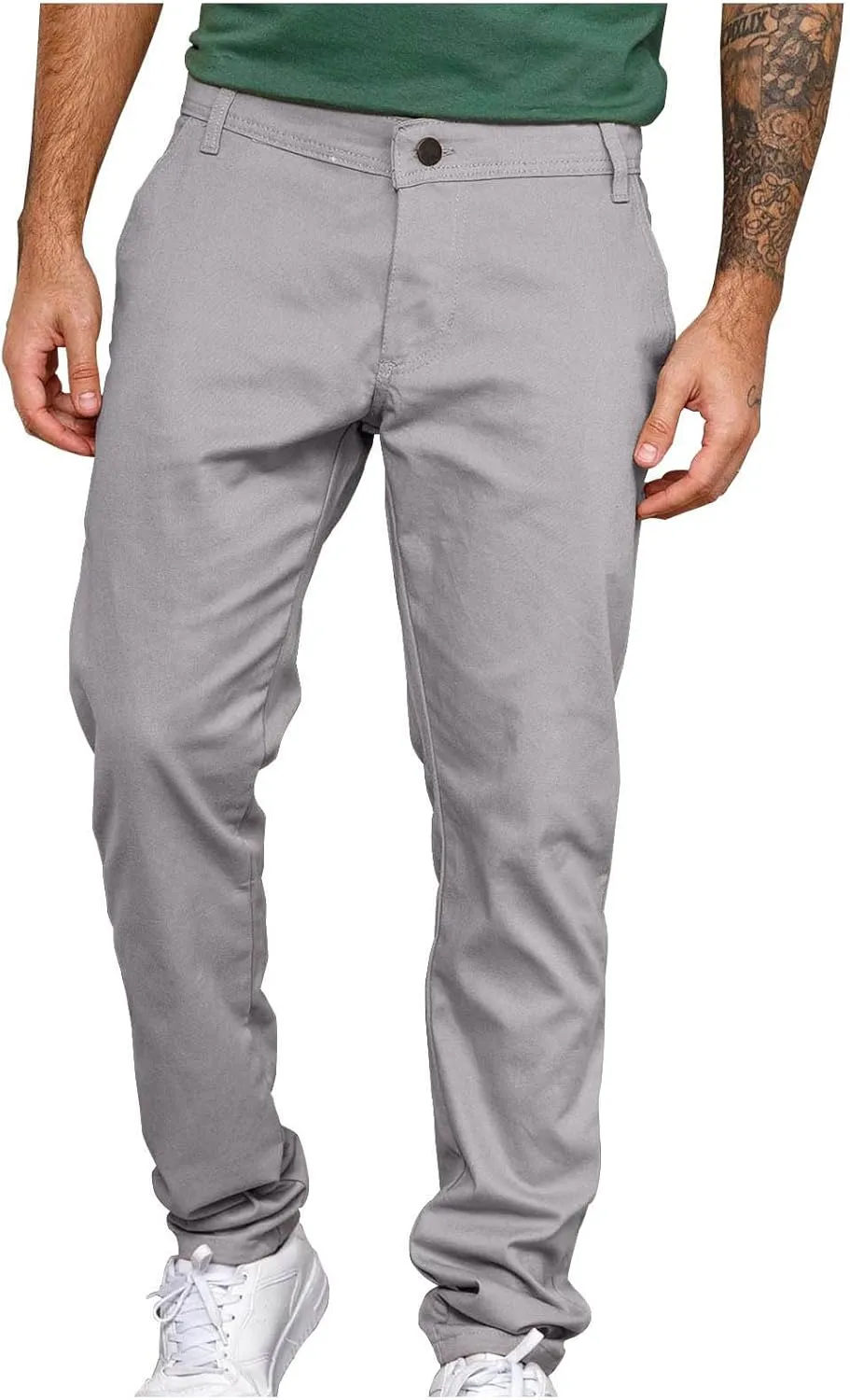 Men's Button Down Zip Trousers Casual Solid Color Slim Fit Straight Leg Pants Soft Lightweight Pants with Pockets