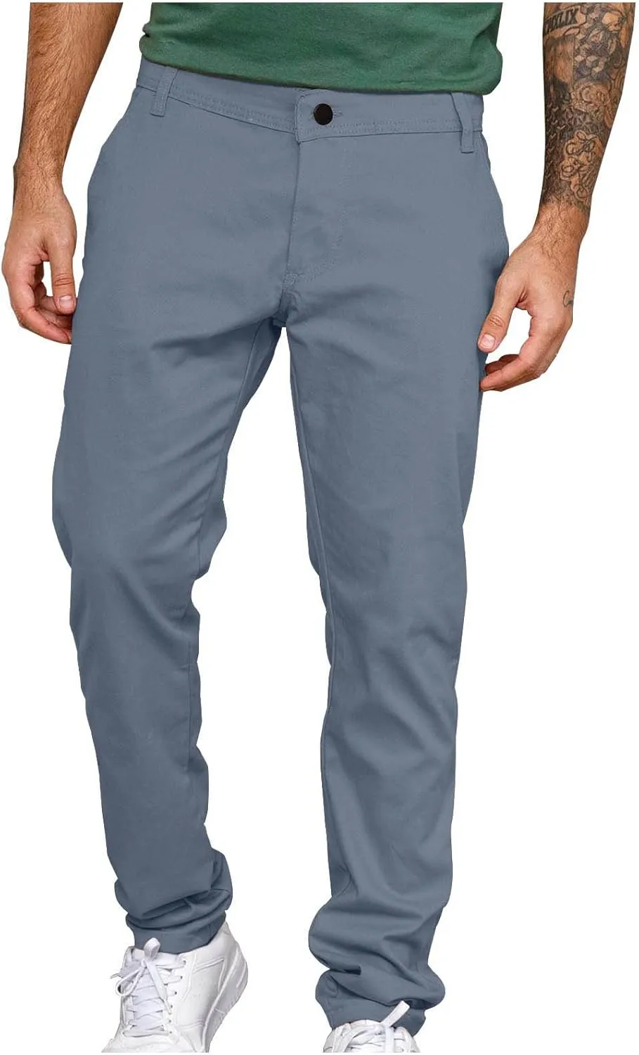 Men's Button Down Zip Trousers Casual Solid Color Slim Fit Straight Leg Pants Soft Lightweight Pants with Pockets