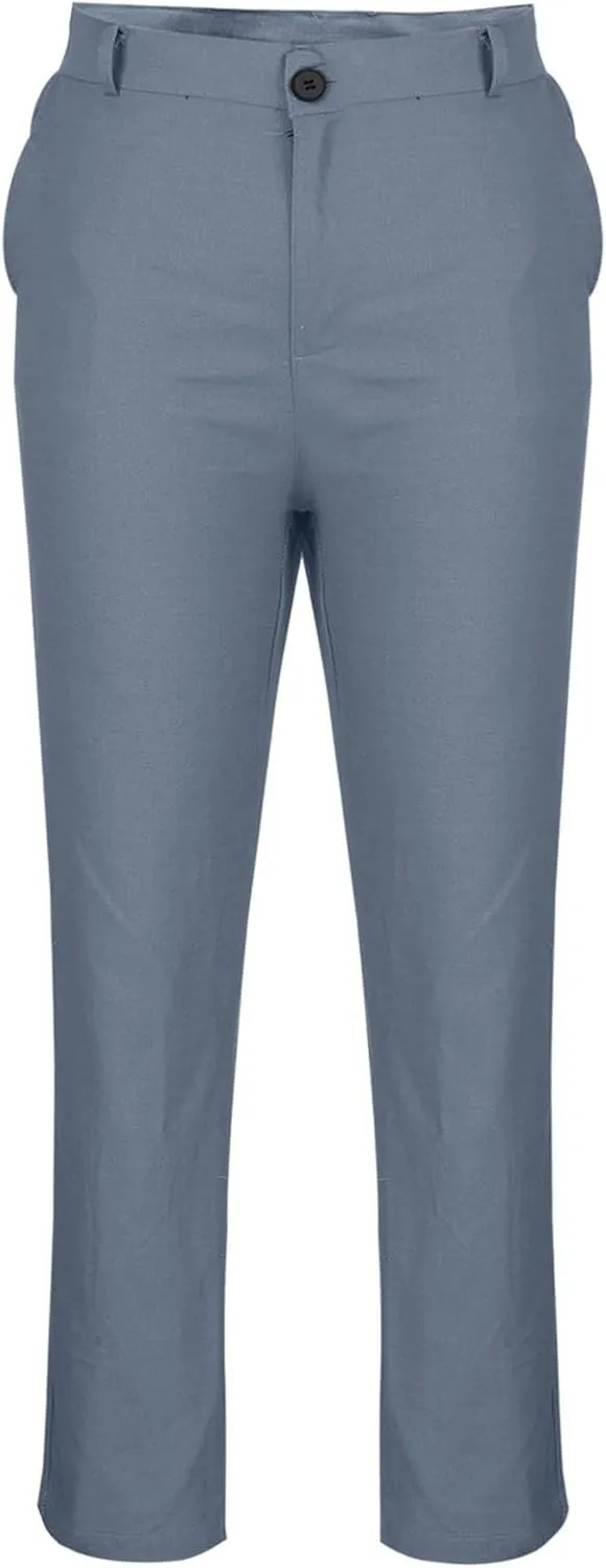 Men's Button Down Zip Trousers Casual Solid Color Slim Fit Straight Leg Pants Soft Lightweight Pants with Pockets