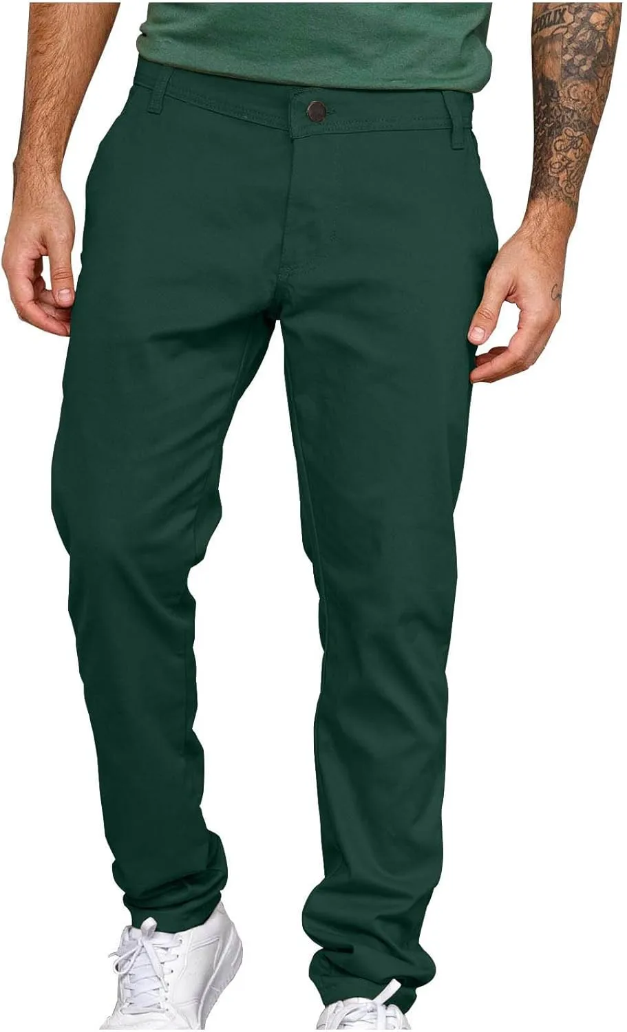 Men's Button Down Zip Trousers Casual Solid Color Slim Fit Straight Leg Pants Soft Lightweight Pants with Pockets