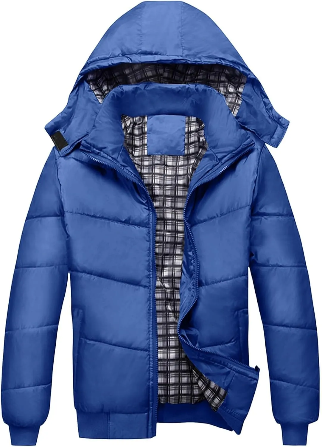 Mens Hooded Down Jacket Winter Zip Up Thicken Quilted Outerwear Plus Size Solid Color Soft Comfy Casual Puffer Coat