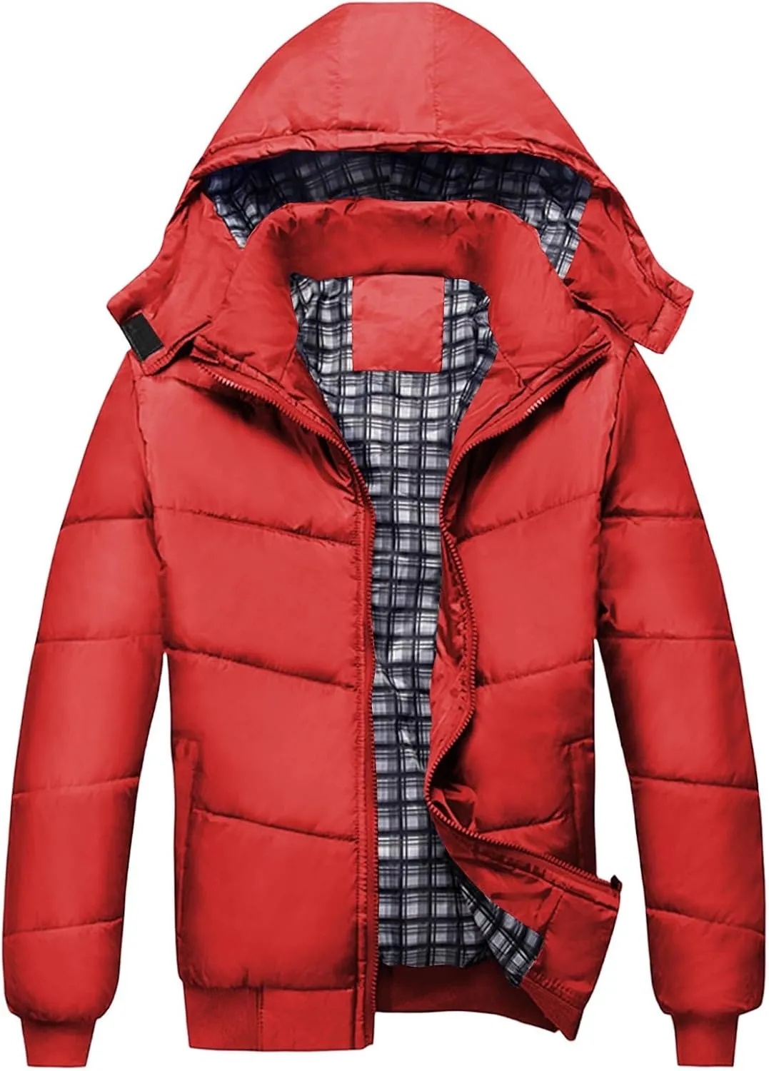 Mens Hooded Down Jacket Winter Zip Up Thicken Quilted Outerwear Plus Size Solid Color Soft Comfy Casual Puffer Coat