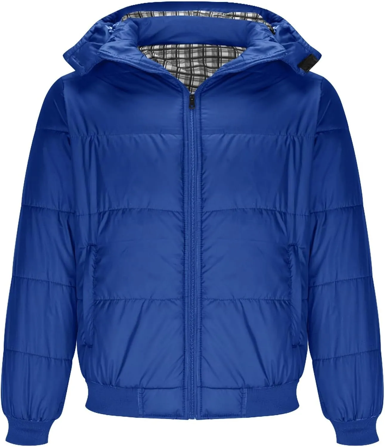 Mens Hooded Down Jacket Winter Zip Up Thicken Quilted Outerwear Plus Size Solid Color Soft Comfy Casual Puffer Coat
