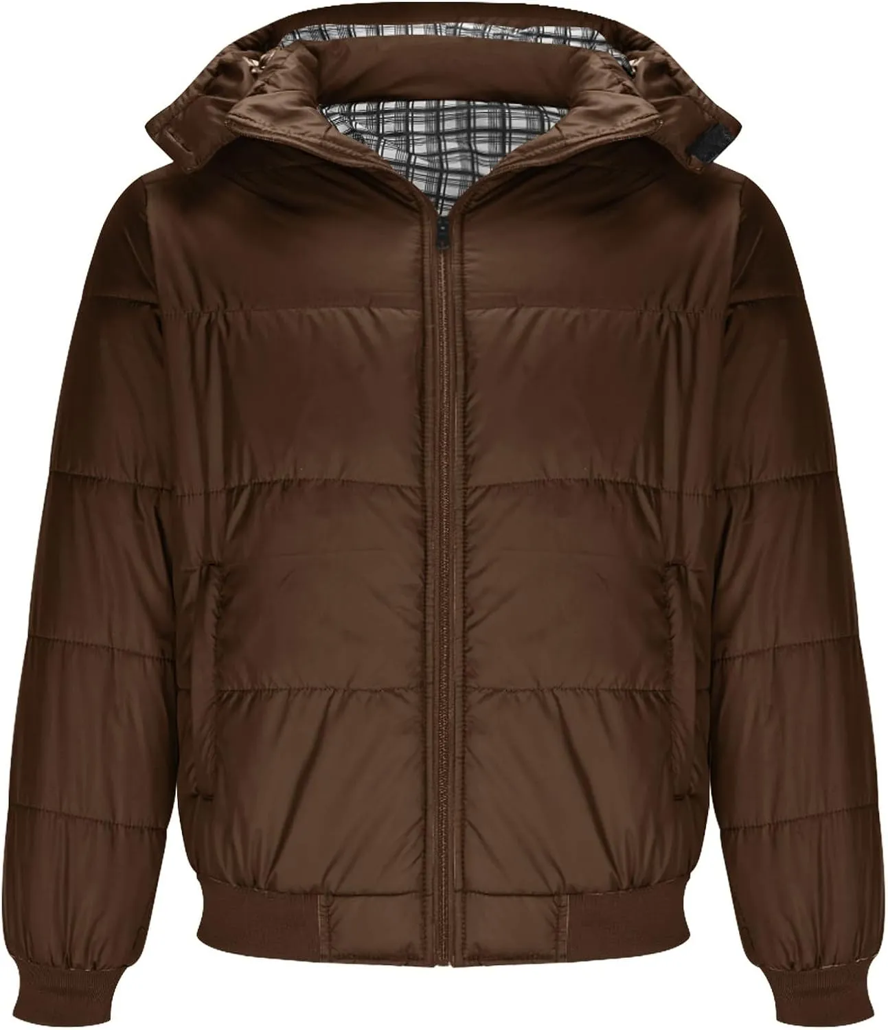 Mens Hooded Down Jacket Winter Zip Up Thicken Quilted Outerwear Plus Size Solid Color Soft Comfy Casual Puffer Coat
