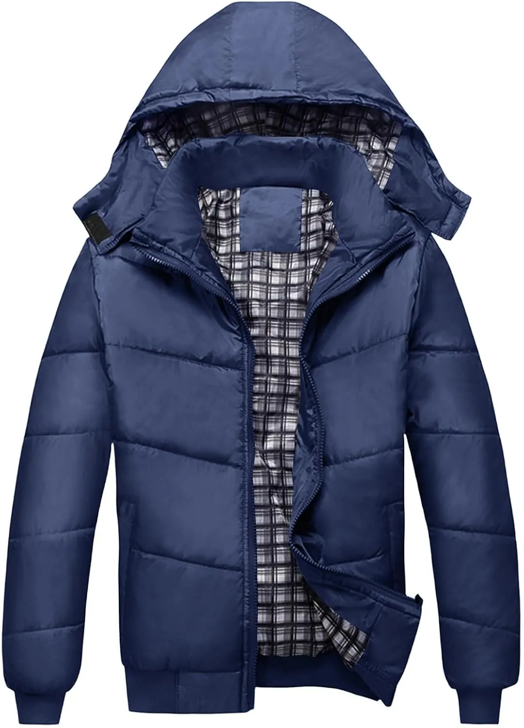 Mens Hooded Down Jacket Winter Zip Up Thicken Quilted Outerwear Plus Size Solid Color Soft Comfy Casual Puffer Coat