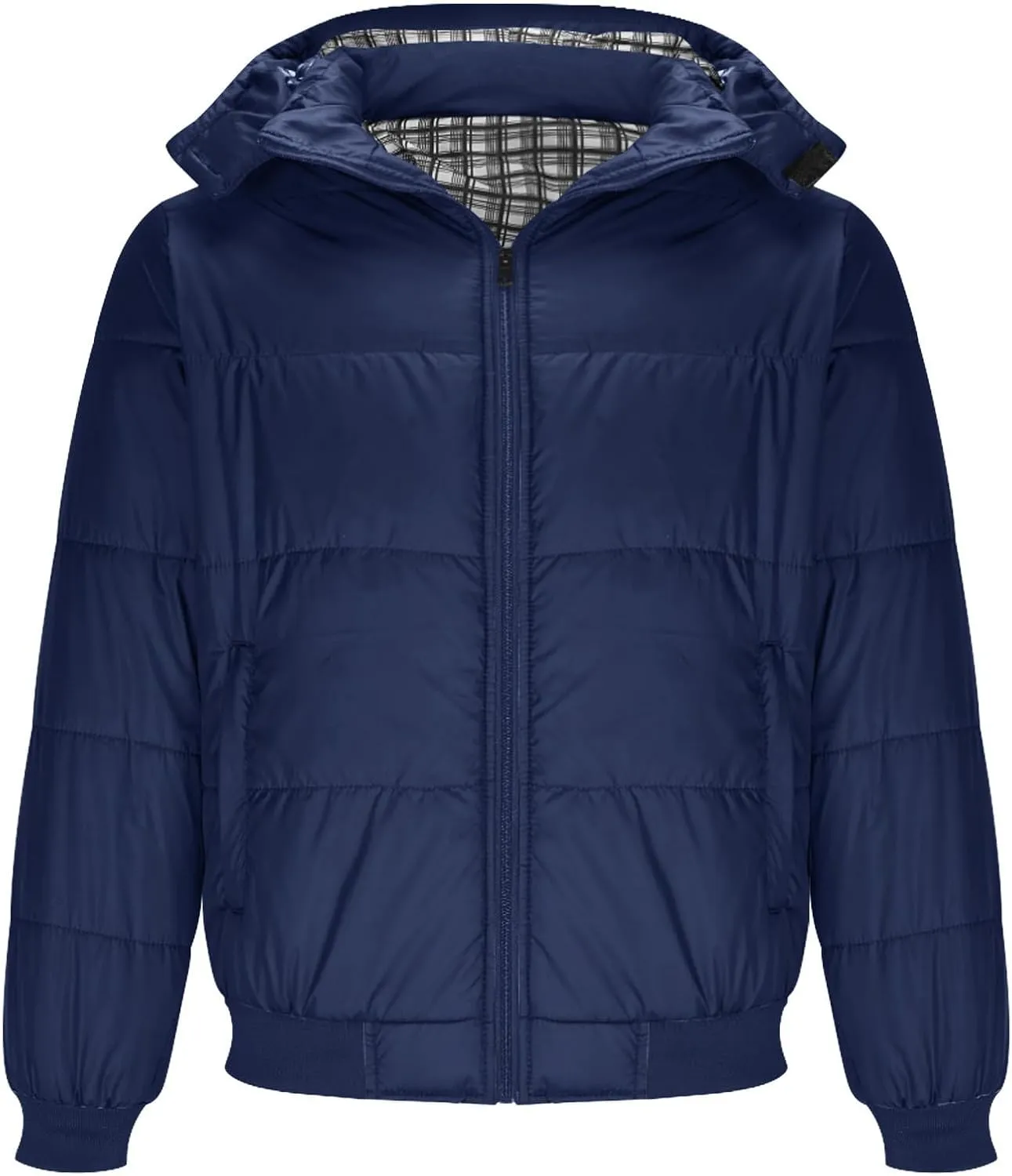 Mens Hooded Down Jacket Winter Zip Up Thicken Quilted Outerwear Plus Size Solid Color Soft Comfy Casual Puffer Coat