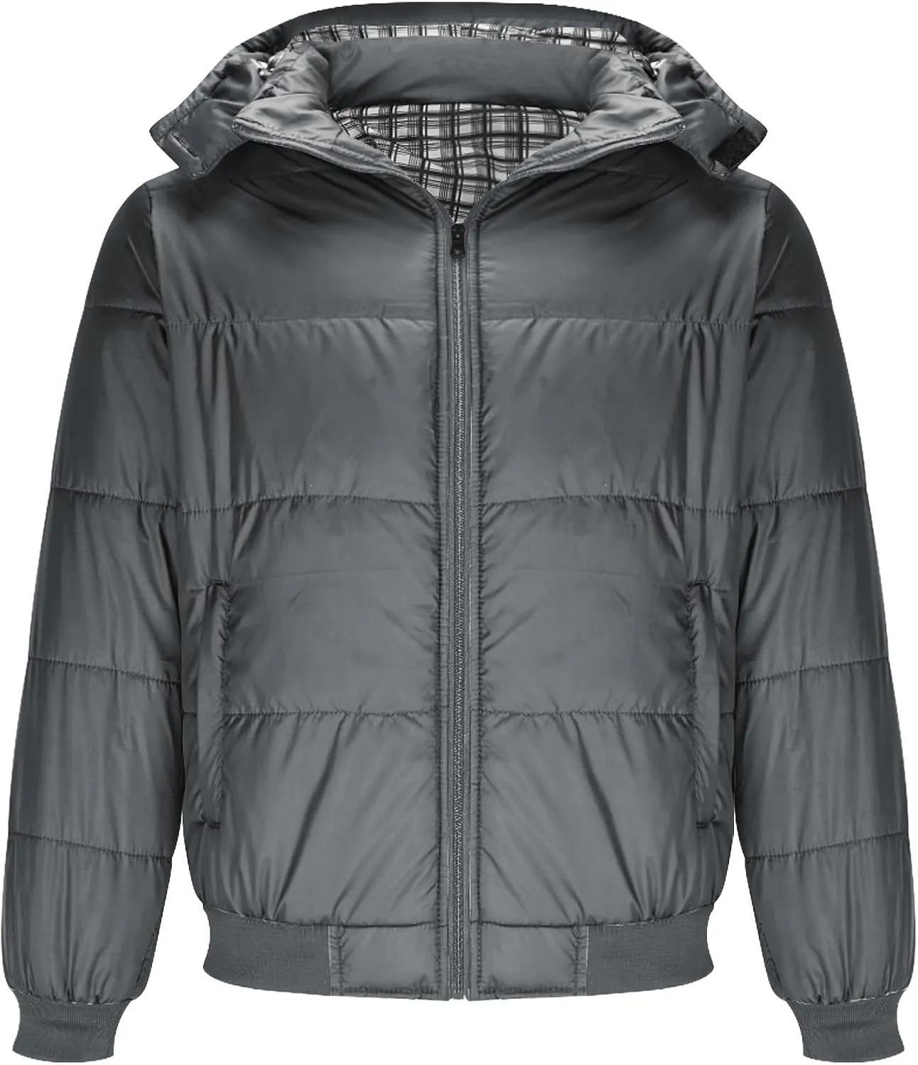 Mens Hooded Down Jacket Winter Zip Up Thicken Quilted Outerwear Plus Size Solid Color Soft Comfy Casual Puffer Coat