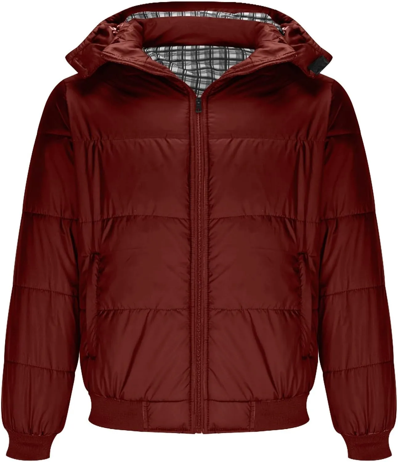 Mens Hooded Down Jacket Winter Zip Up Thicken Quilted Outerwear Plus Size Solid Color Soft Comfy Casual Puffer Coat