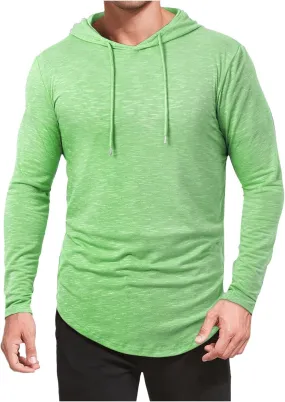 Mens Lightweight Workout Hoodie Gym Fitness Long Sleeve Breathable Hooded T Shirts Muscle Athletic Pullover Tops