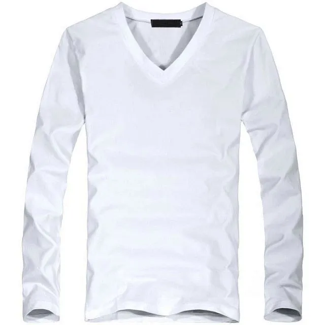 Mens V-Neck Long Sleeve Lycra And Cotton T-Shirt