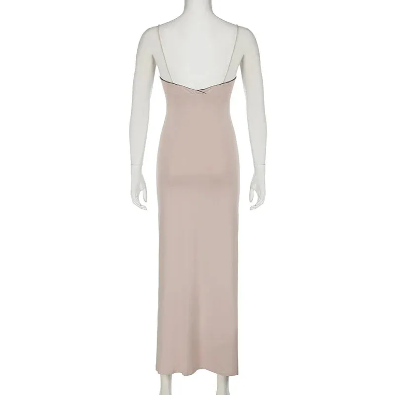 Metaversmall Fashion Elegant Strap Slim Holidays Long Dress Ladies Boho Lace Trim Bow Backless Sexy Summer Dresses Korean Sundress