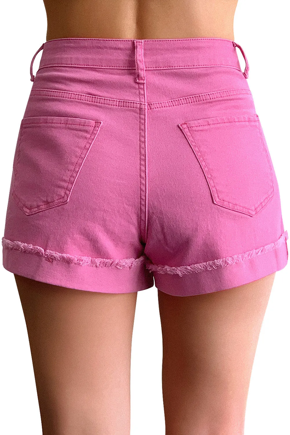Mid Rise Ripped Stretchy Denim Shorts