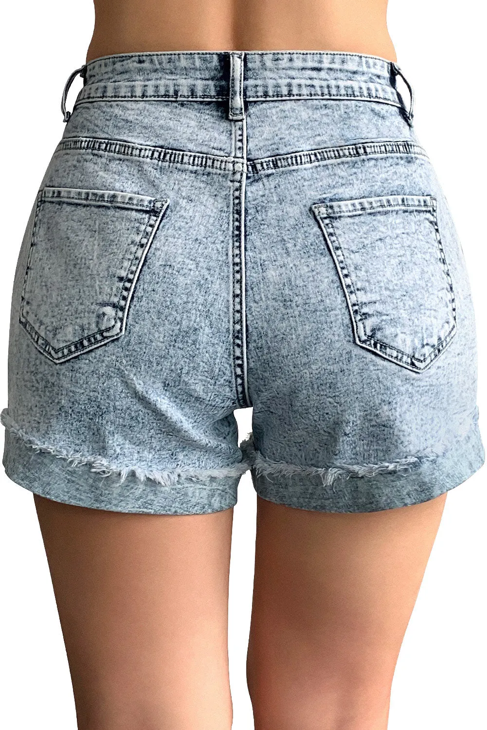 Mid Rise Ripped Stretchy Denim Shorts
