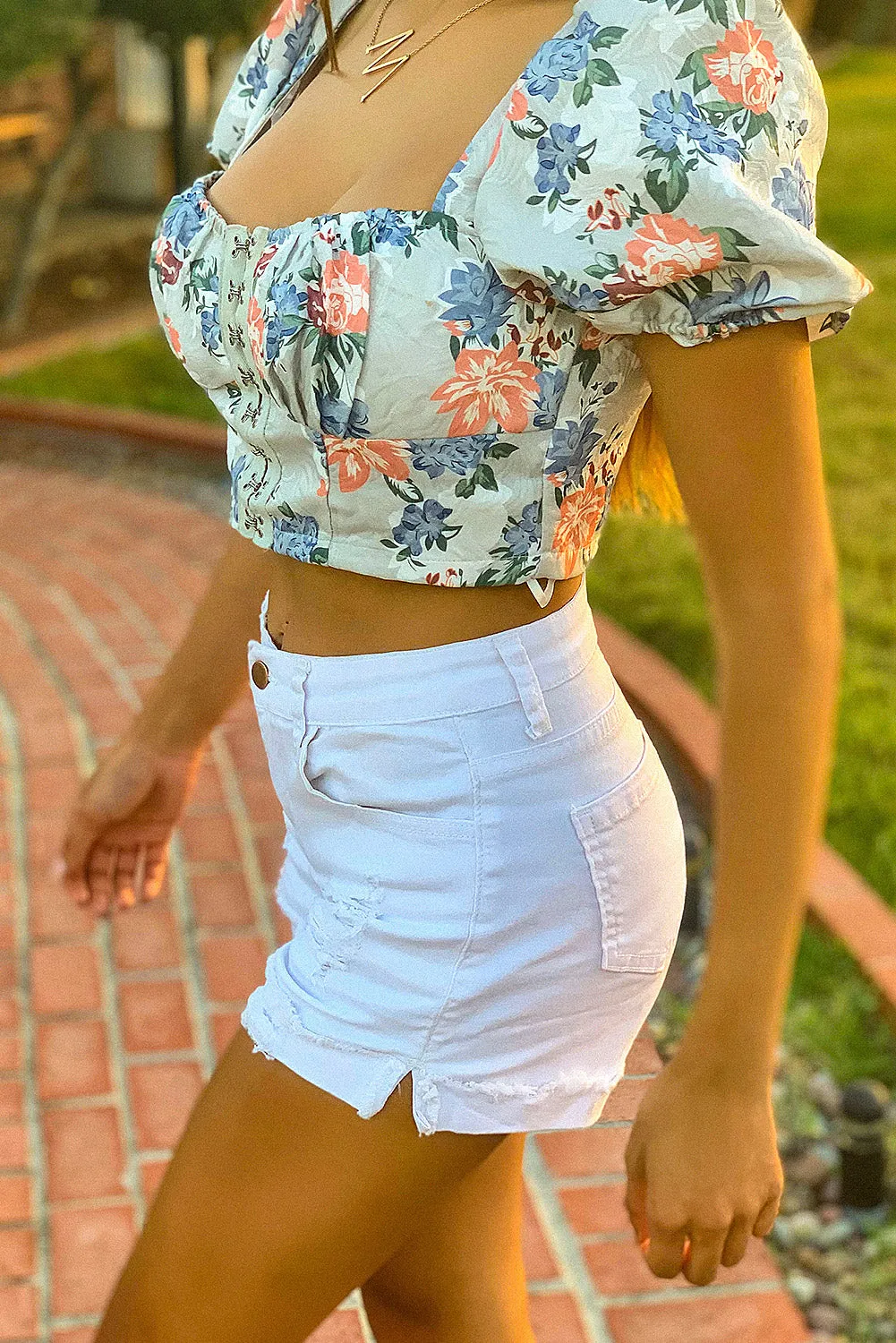 Mid Rise Ripped Stretchy Denim Shorts