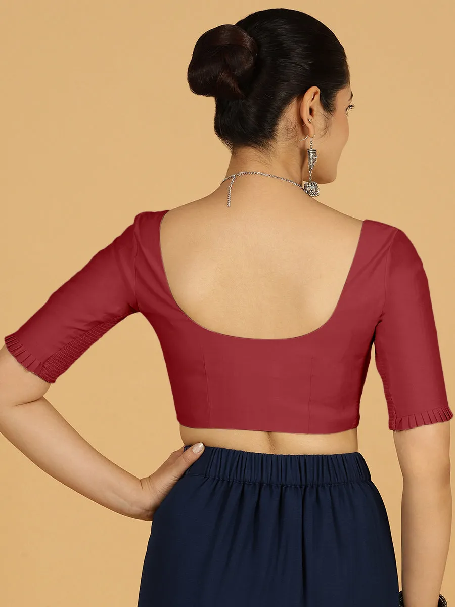 Nihira x Rozaana | Elbow Sleeves Saree Blouse in Scarlet Red