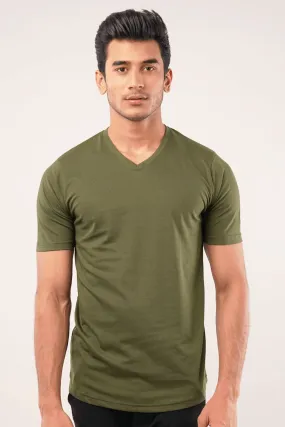 Opal V-Neck T-Shirt - Olive Green
