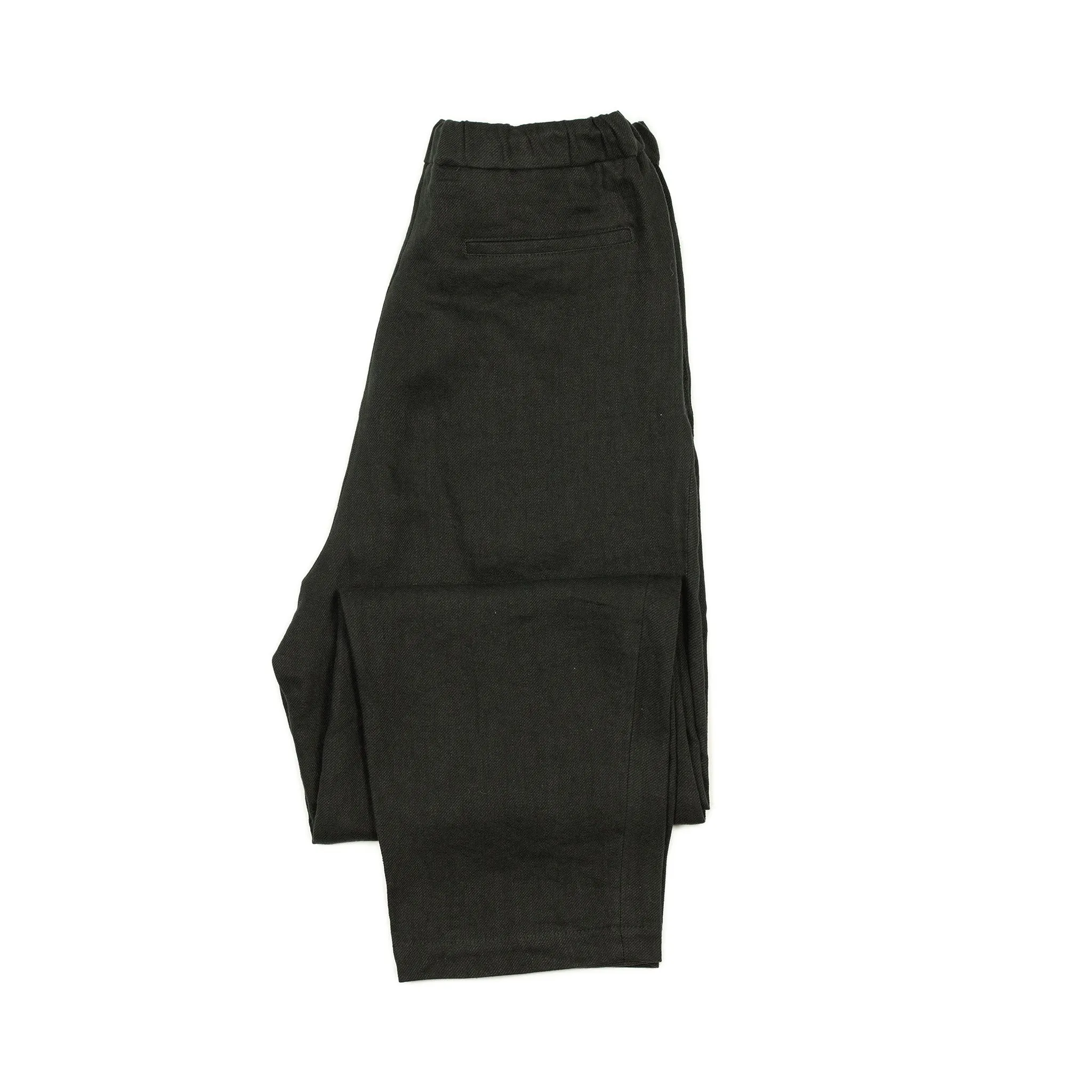 Pleated drawstring trousers in soft black washed linen twill