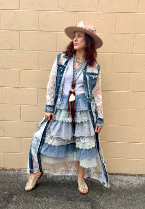 Sale - Snow White Long Denim Duster with White Mesh