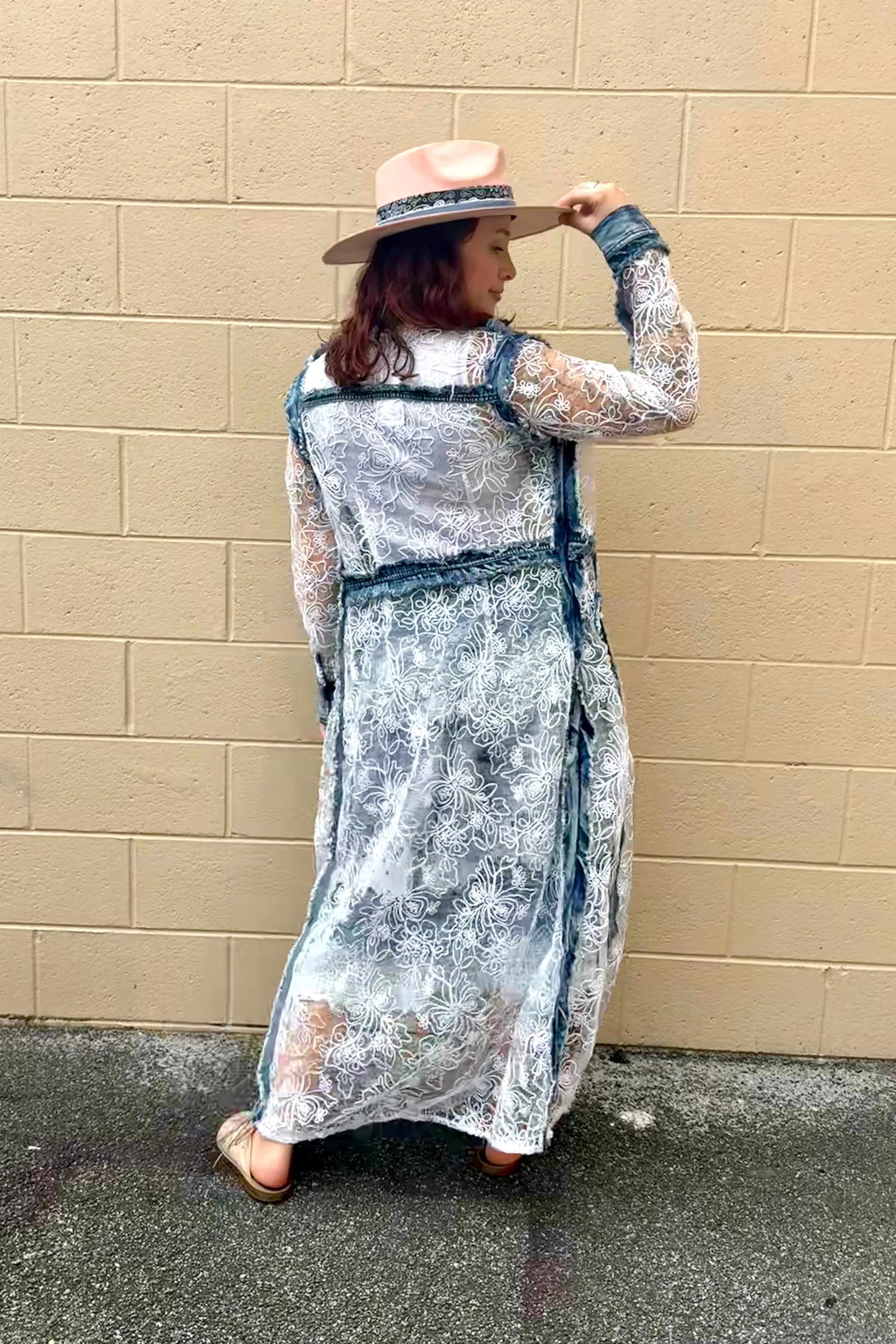 Sale - Snow White Long Denim Duster with White Mesh