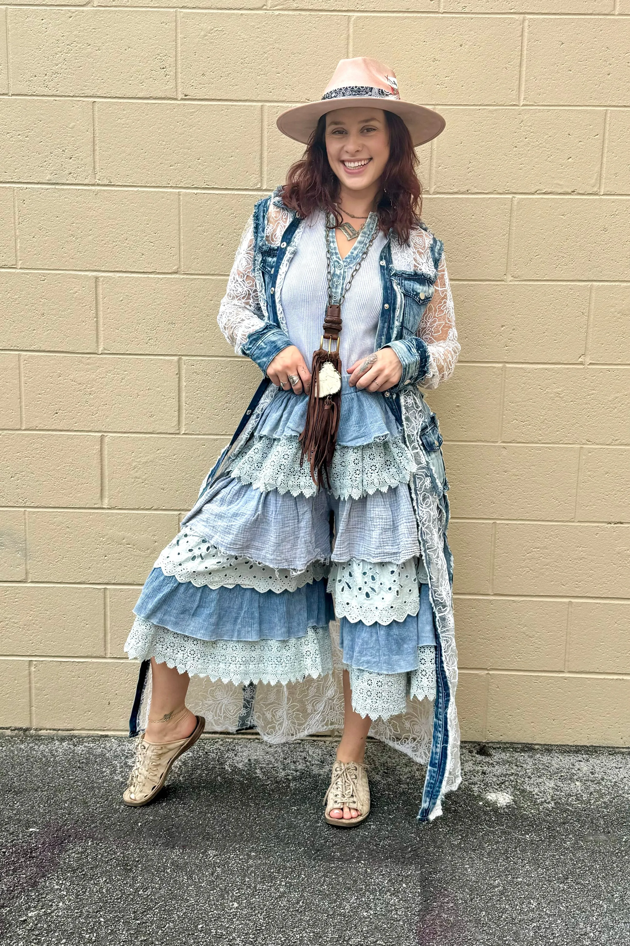 Sale - Snow White Long Denim Duster with White Mesh