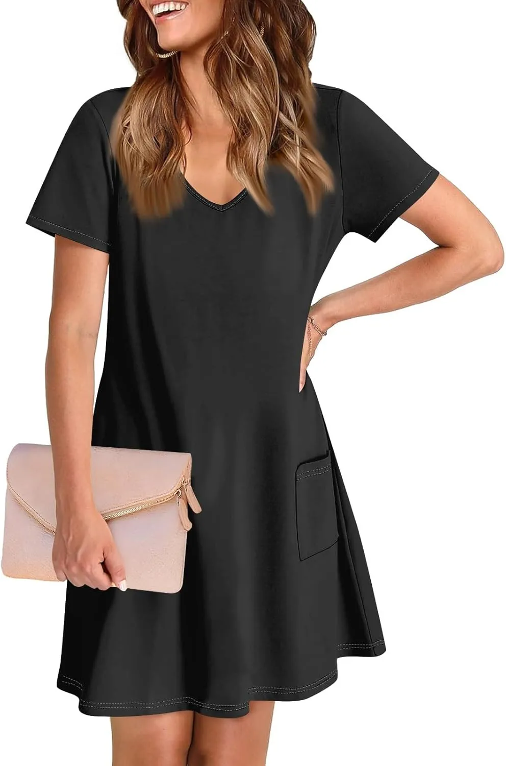 Spring Dresses for Women 2025 Elegant Crewneck Beach Vacation Dress Loose Short Sleeves Print Outfits Basic Dresses