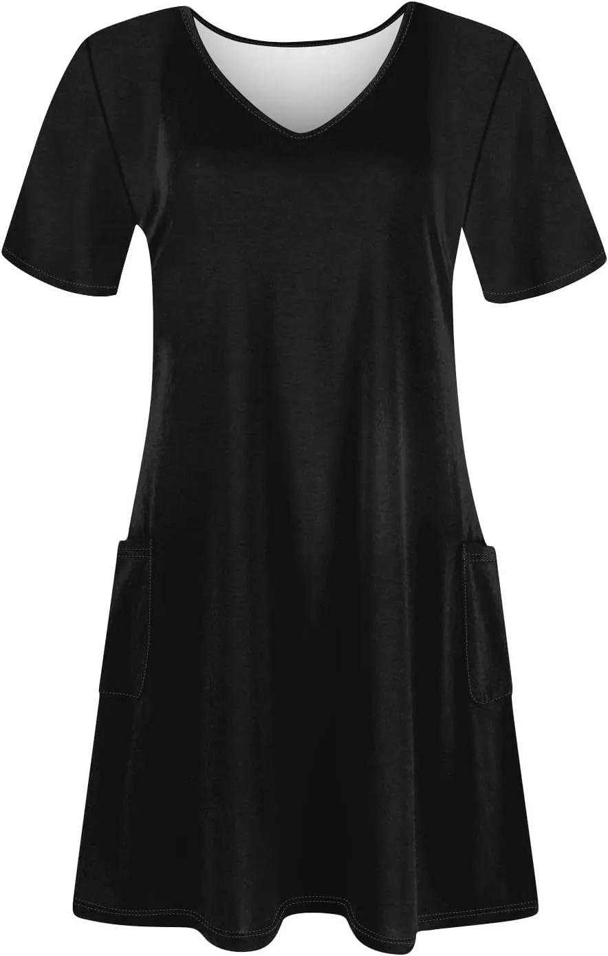 Spring Dresses for Women 2025 Elegant Crewneck Beach Vacation Dress Loose Short Sleeves Print Outfits Basic Dresses