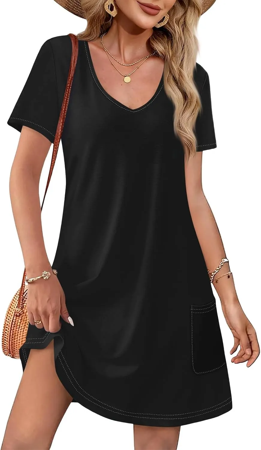 Spring Dresses for Women 2025 Elegant Crewneck Beach Vacation Dress Loose Short Sleeves Print Outfits Basic Dresses