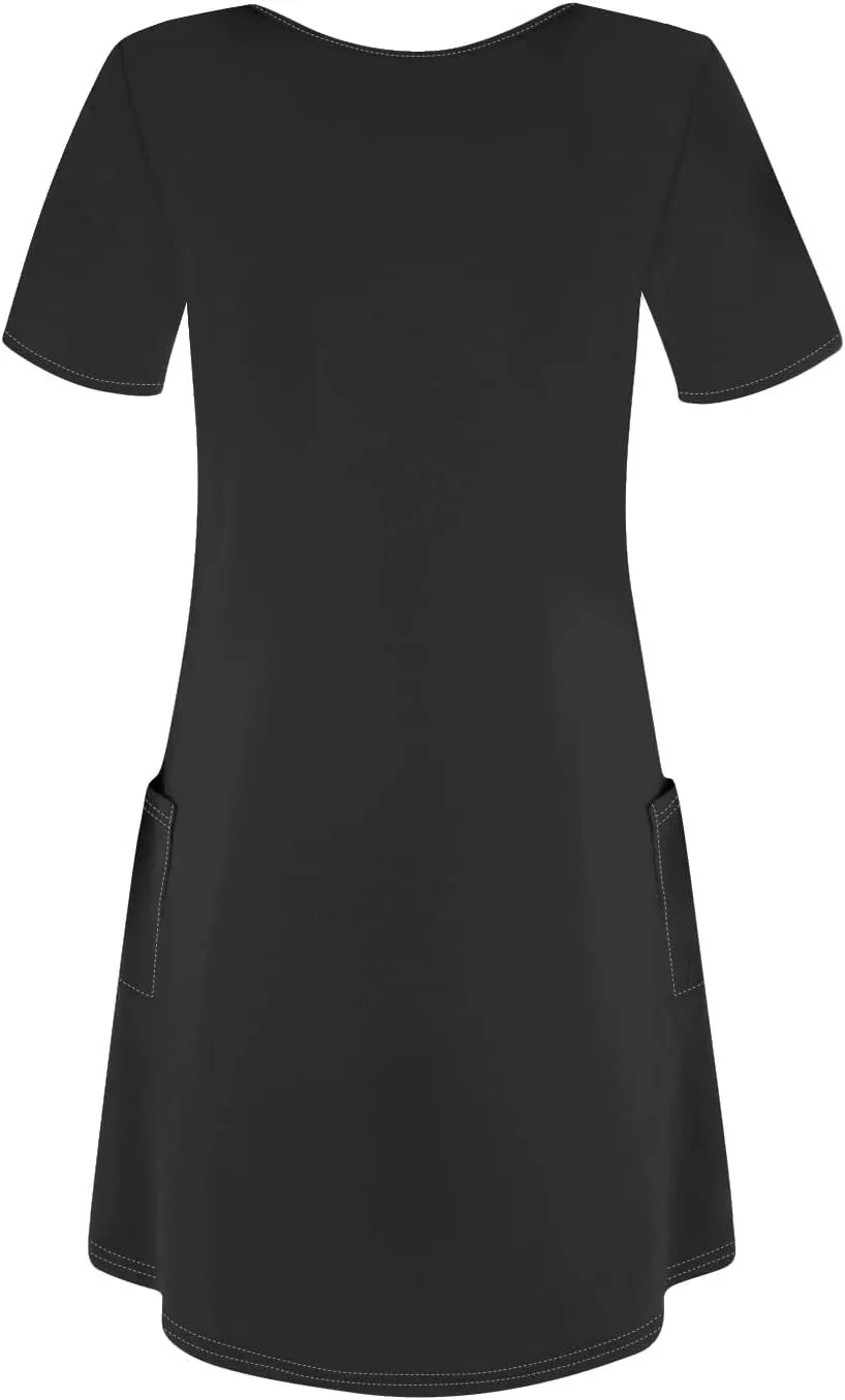 Spring Dresses for Women 2025 Elegant Crewneck Beach Vacation Dress Loose Short Sleeves Print Outfits Basic Dresses
