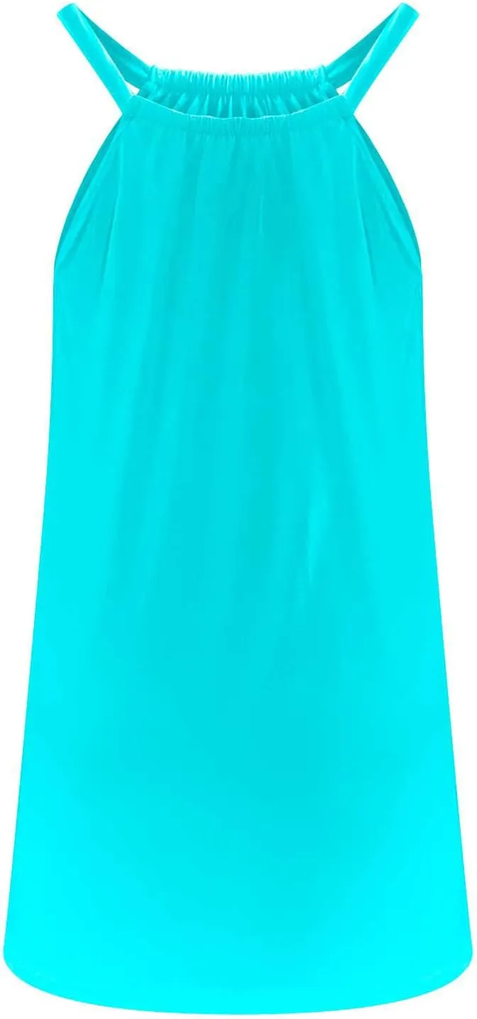 Summer Beach Dress for Women Casual Sleeveless Solid Color Dresses Loose Crew Neck Pleated Vacation Sundress